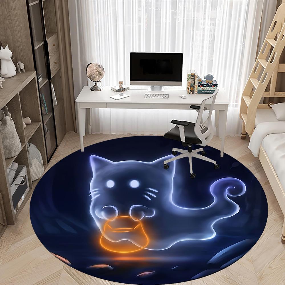 1pc Cat Spirit Office Round Area Rug, Under Office Chairs Bedroom Living Room Home Decor, Room Deco, Available In Various Sizes