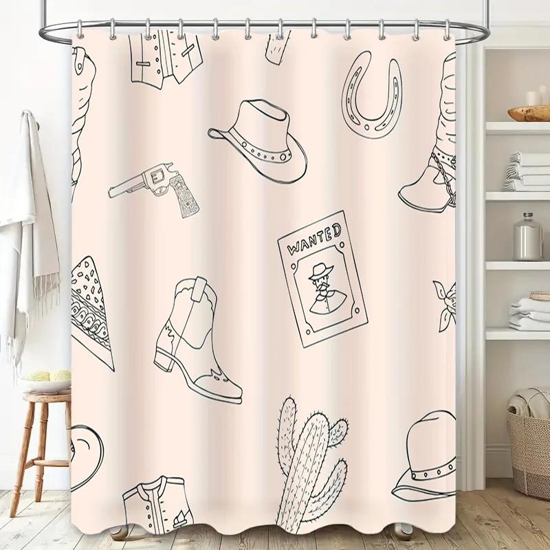 Western Style Shower Curtain Decorative Printed Fabric Bathroom Liner for Home Decoration (Beige)