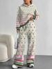 Pink Cherry Print European and American Autumn and Winter Casual Long-sleeved Suit Women's Hooded Sweater Trousers Two-piece Set
