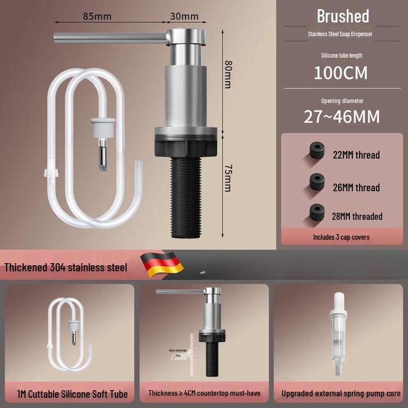 OLOEY Brushed Stainless Steel Sink Soap Dispenser with Extension Tube Kit