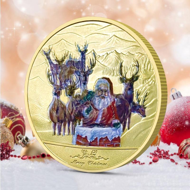 Christmas backpack decoration, commemorative coins, antique silver coins, Santa Claus, Christmas Eve, gifts, gold coins, silver coins, keychains