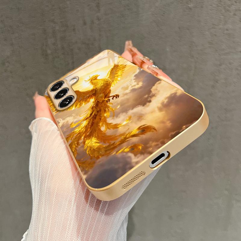 Gold Phoenix Ascending Pattern 2D Phone Case for Samsung S26 S25 S24 S23 S22 S21 S20 A56 A36 A16 - Golden Glass Protective Cover