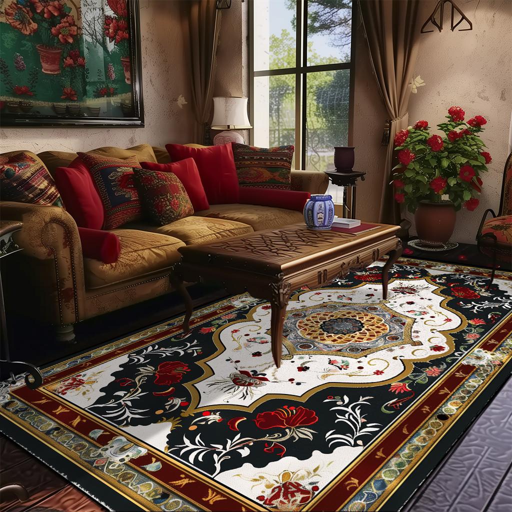 Living Room Retro Persian Style Carpet Home Decoration Lounge Coffee Table Rugs Soft Bedroom Non-slip Bedside Floor Mat Washable