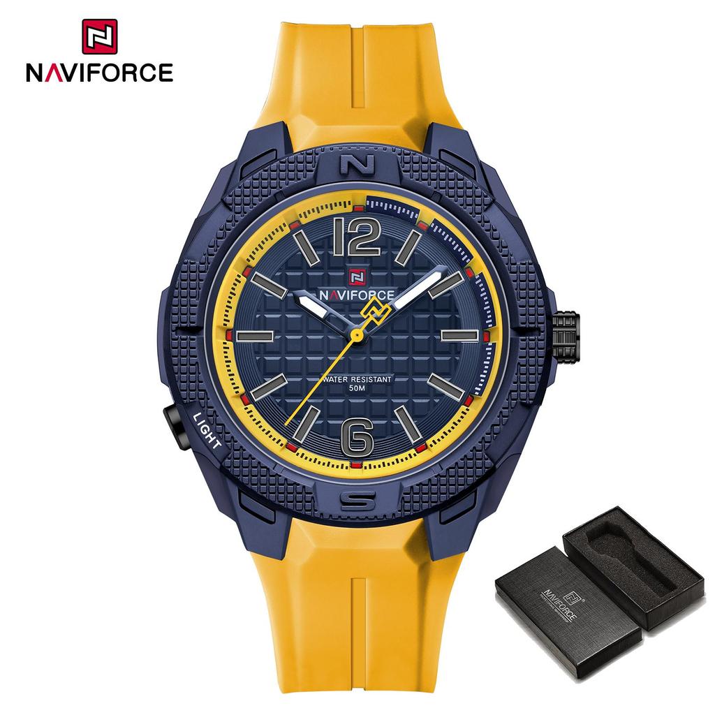 Naviforce Original Light Quartz Watch for Men Boy Luminous Pointer 50m Waterproof Silicone Strap Outdoor Fashion Men Watch NF7126