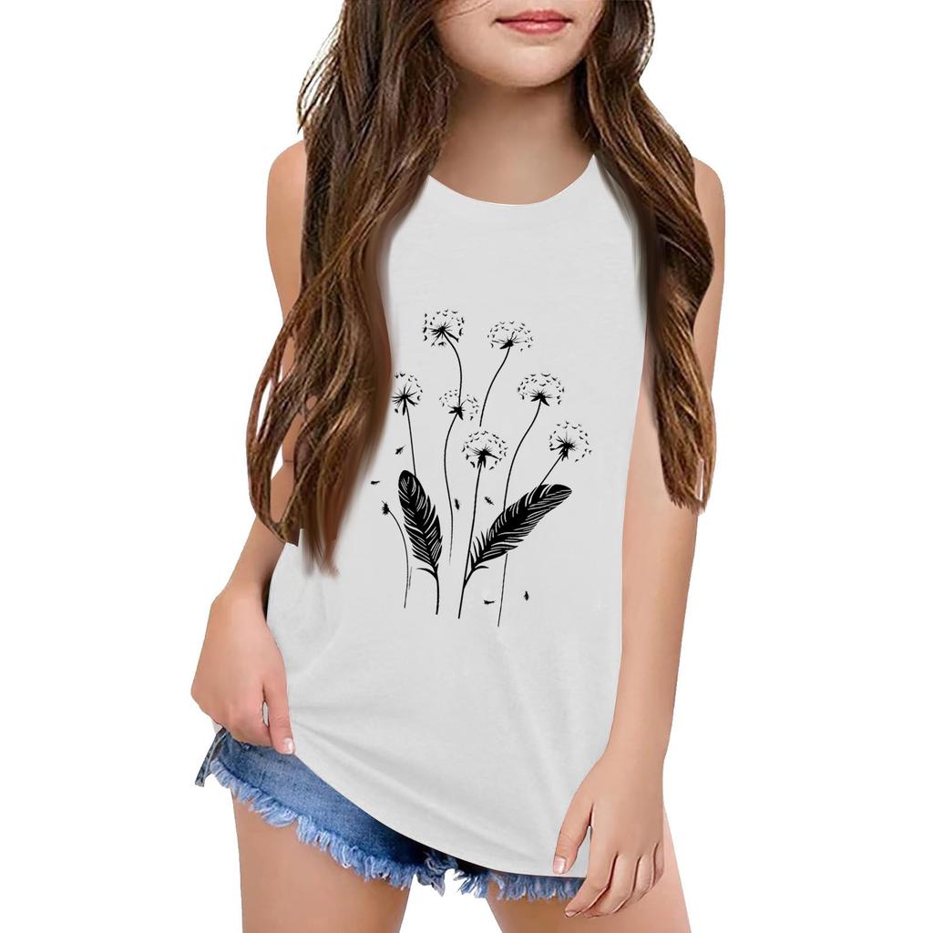 Girls  Kids Summer Crewneck Sleeveless Shirts Tank Tops