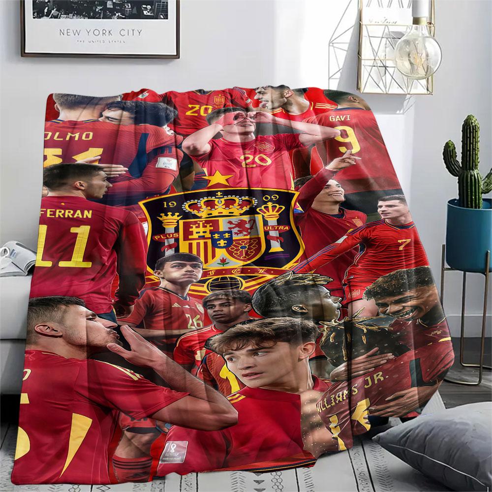 1 Pieza Manta de Franela Estampada de la Selección Nacional de Fútbol de España Adecuada para Todas las Estaciones para Decoración del Hogar Calidez y Comodidad Regalos Regalo Navideño