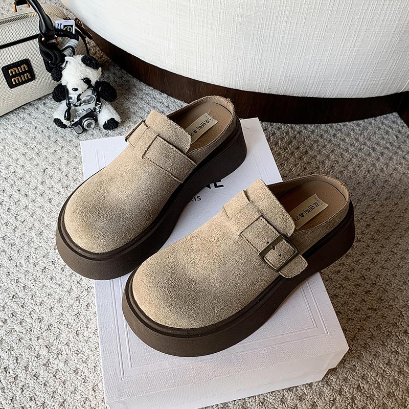 

Модные женские шлепанцы баотоу, весна, новинка, круглый носок, глубокий вырез, металлическая пряжка, толстая подошва, противоскользящие, износостойкие, плоская подошва 40