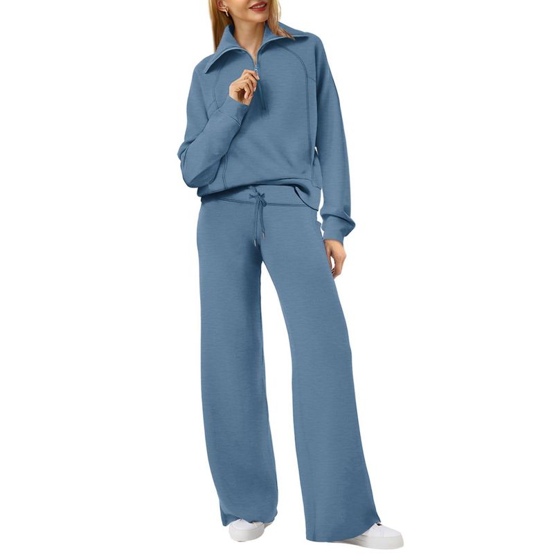 

Zipper Long Sleeve Hoodie and Pants Set Long-Sleeve Zipper Sweatshirt Pants Suit Blue Gray M