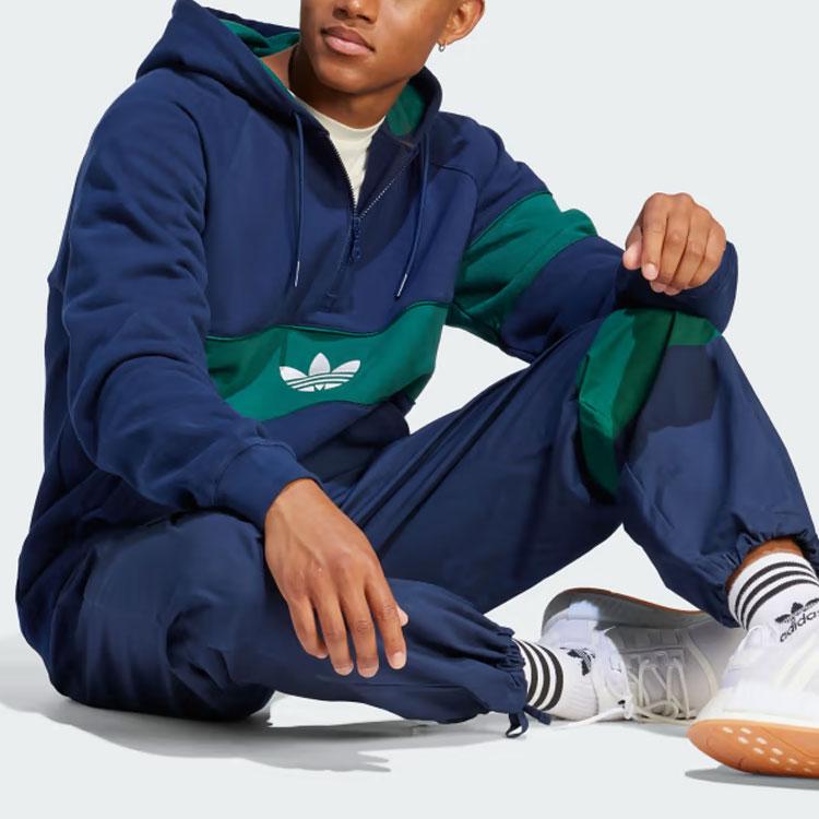 Adidas Originals Hack Ny Cutline Half-Zip Loose Fit 100% Cotton French Terry Hooded Sweatshirt Men Night Indigo IP9486