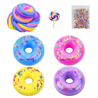 4Pcs Round Quick Recovery Clay Squeeze Toy - Lollipop Accessories, Donut Candy DIY Slime Mud Kit