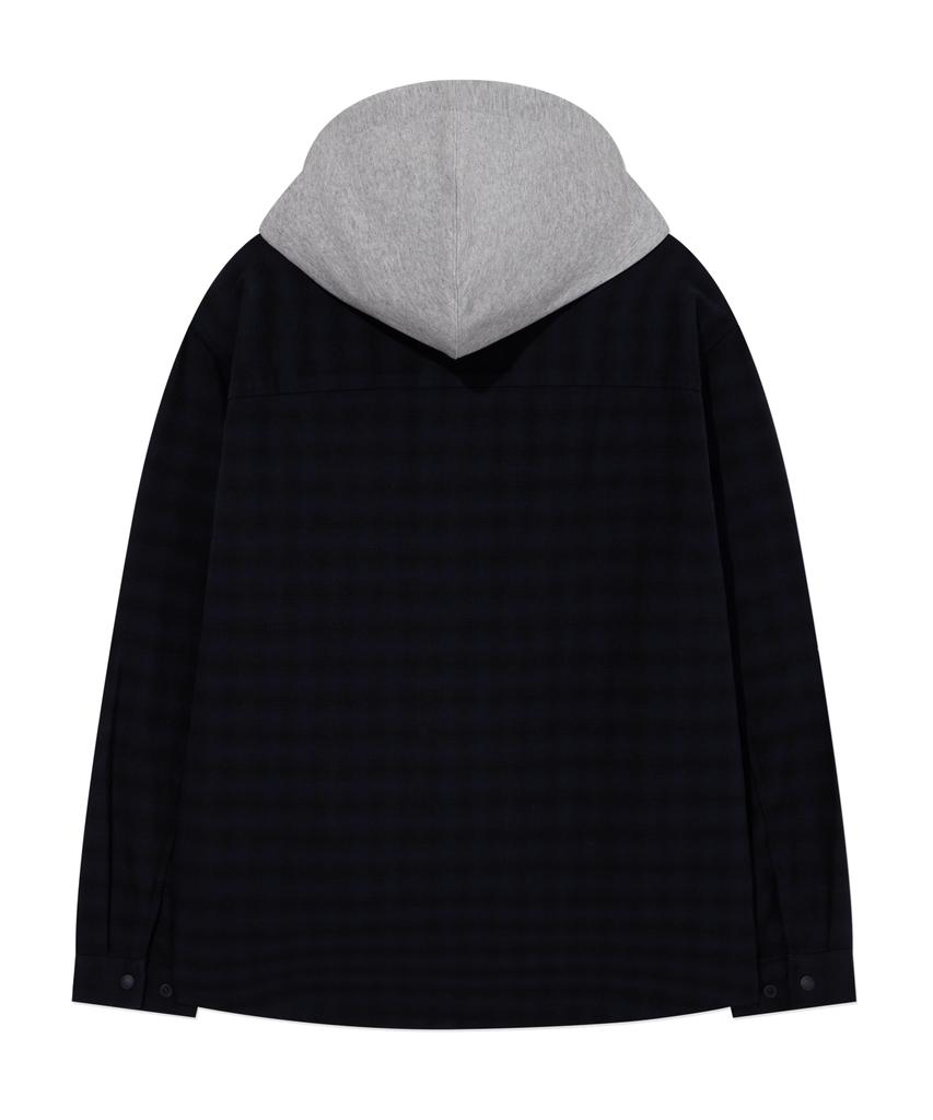 Oversized Checkered Hoodie Shirt Dark Navy