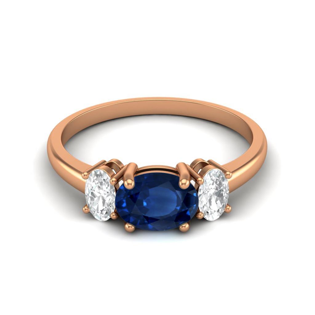 925 Sterling Silver Blue Sapphire Three Stone Rose Gold plated Ring