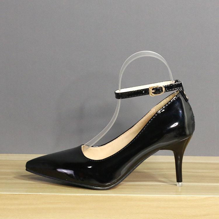 Aphixta 7cm 10cm 12cm Heels Buckle Women Pointed Toe Pumps Patent Leather Shoes Stiletto Heels Office Pump Super Big Size 33-50