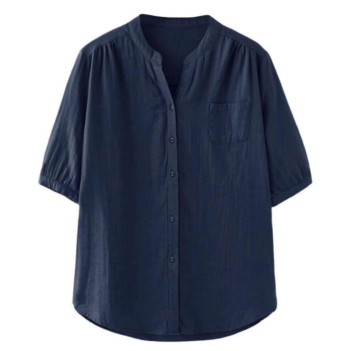 

Shirt for Short Loose Large Size [EASTEMPO] Women, Sleeve, Summer, Fit, Business, Casual, 5/8 Sleeve, V-Neck, Cotton, (JP, Alphabet, M, Navy)