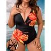 Damen S Floral Print Sexy Rückenfrei Eng Übergröße Badeanzug