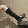 2025 Women's British Style Thick-Soled Long Knight Boots with Big Toe and Over-the-Knee Lace-Up Design.