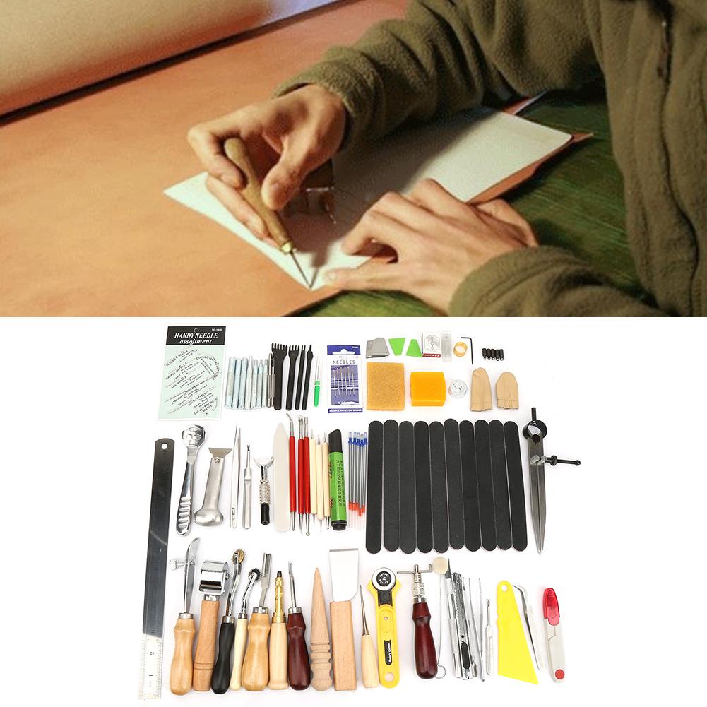 60 Pcs Leather Craft Tool for Sewing Stitching Carving Leather Working Tool Set