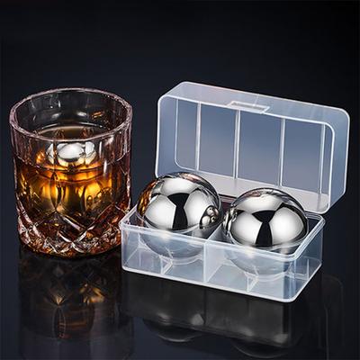 2 Pcs Kitchen Bar Ice Stones Beverage Wine Juice Ball-Shaped Cooling Cubes Stainless Steel Wedding Birthday Party Chilling Set