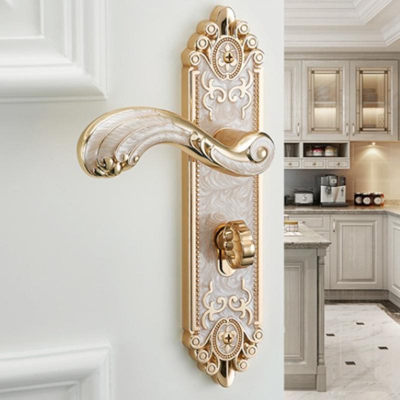 European Style Mute Room Door Lock Handle Fashion Interior Door Knobs Lock Luxurious Anti-theft Gate Lock Furniture Hardware