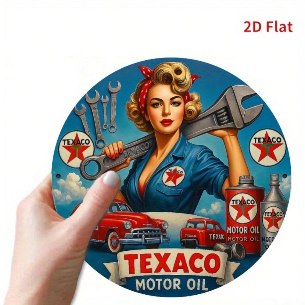 Vintage Texaco Pin Up Girl Metal Tin Sign Retro Garage Americana Wall Art