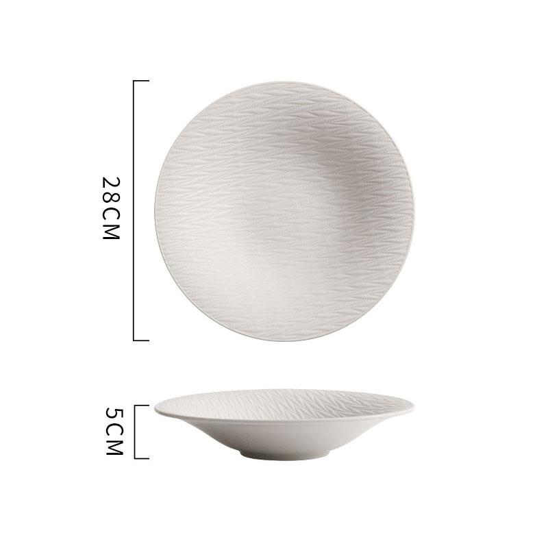 Pure White Relief Texture Ceramic Salad Bowl Restaurant Pasta Dessert Bowl Thick Soup Bowl Molecular Food Creative Tableware