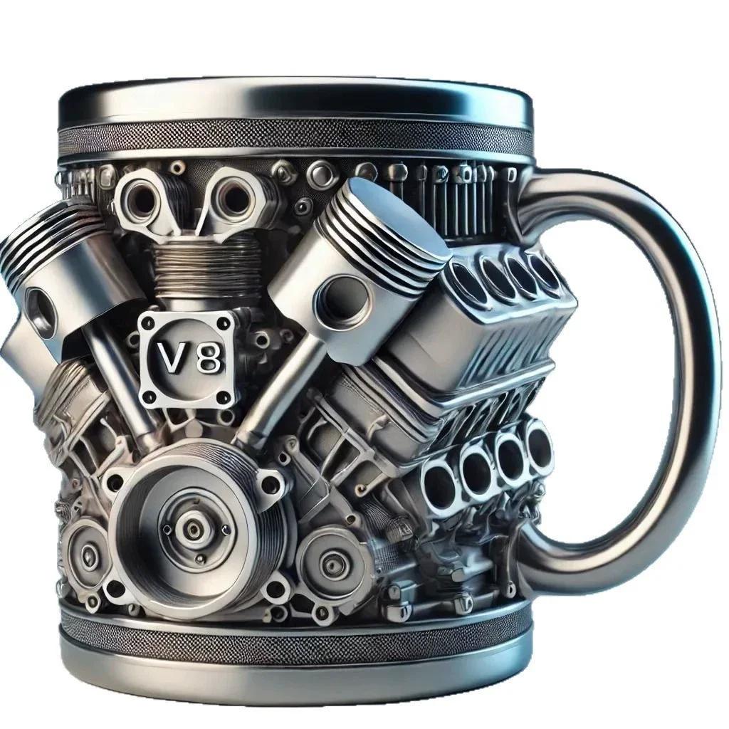 Creative 3D stainless steel V6/V8 Engine Piston Coffee Mug Car Engine Design, 3D Mechanical Cup, Unique Gift for Car Lovers, 301-400ml