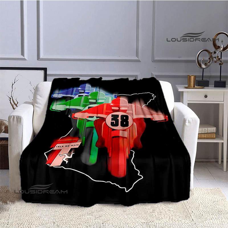 Motorcycle Isle of Man Tt Printed Blankets Flannel Warm Blanket Soft Cozy Blanket Travel Blankets Bed Linings Birthday Gift