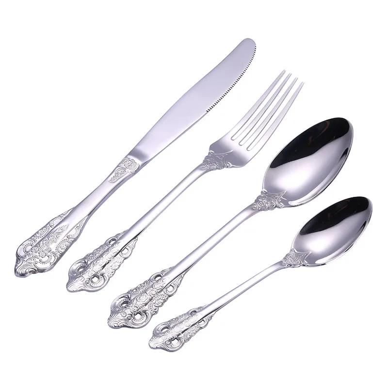 24 Pcs 18/10 Stainless Steel Black Gold Silver Cutlery Dinnerware Meat Knives Coffee Spoon Fork Flatware Set Dishwasher Safe