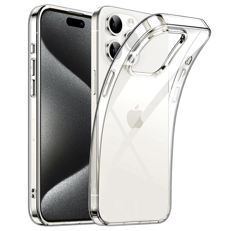 

Luxury Transparent Black Silicone Soft Case For iPhone 16 15 14 13 12 11 Pro XS Max X XR Ultra Thin Clear Shell Back Cover 16Pro For iPhone 16 чистий