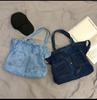 YAYUPLUS Denim Tote Bag, Women's 2-Way Shoulder Bag, Perfect for Commuting, School, Outings, and Travel (Dark Blue)