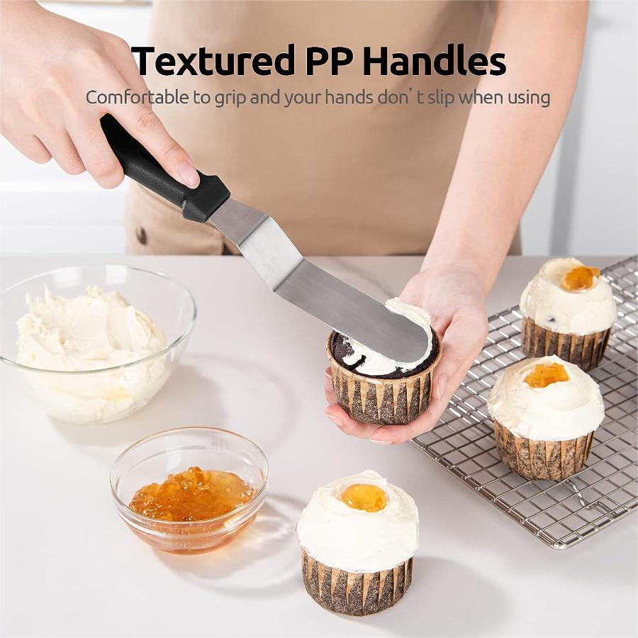 3 Metal Cake Offset Spatulas, 6 8 & 10 Inch Frosting Angled Icing Spatula for Decorating