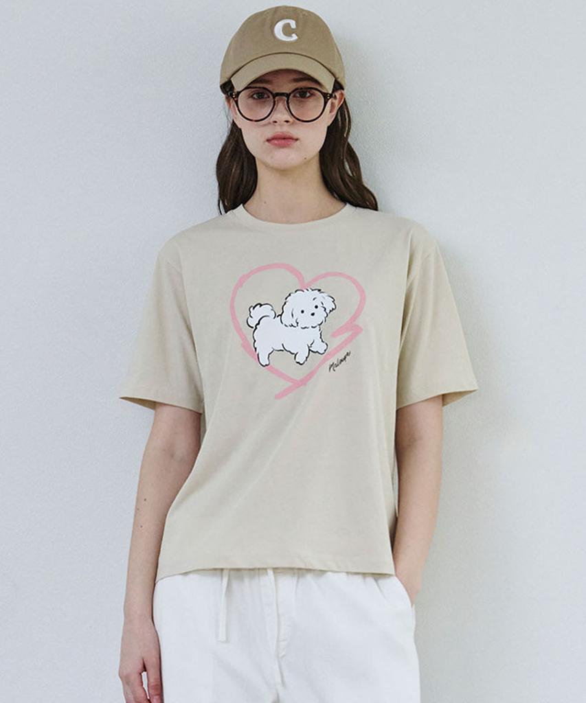 MALOUPE 5220 Puppy Graphic T-Shirt (Beige)