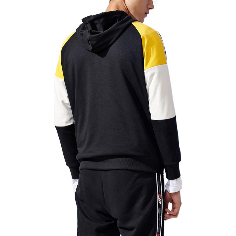 Anta Training Series Color Block Drawstring Hooded Pullover Long Sleeve Sweatshirt Unisex Sweatshirt Black 15937717-4