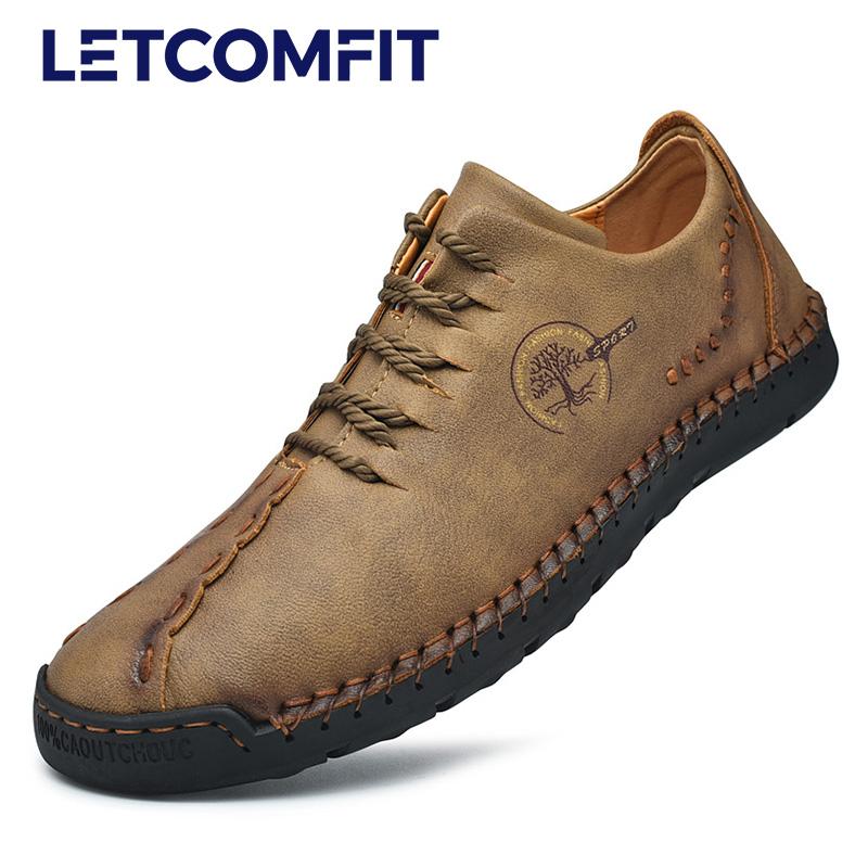 

LETCOMFIT Мужские туфли ручной работы, легкие лоферы в винтажном стиле, прошитые синие, нескользящая повседневная обувь для платья, деловая обувь слипоны 38 хаки