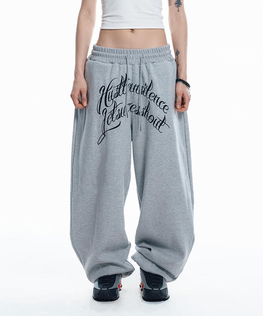 EASY NO EASY Lettering Balloon Sweatpants - Gray