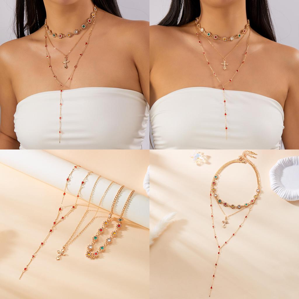 Vintage Luxury Cross Pendant Necklace For Women With Multilayer Chain Gift Idea