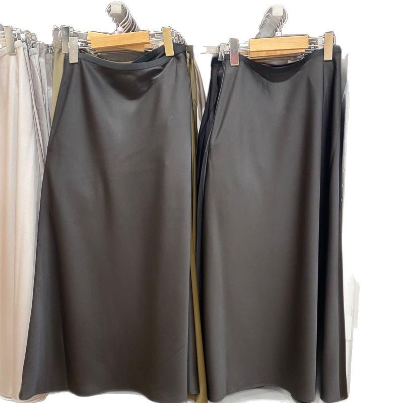 Saia Midi Longa Feminina Japonesa de Cetim Linha A - Design Drapado Emagrecedor para Primavera/Verão