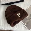 White plum color embroidery P letter knitted wool hat autumn and winter warm cold hat with ins fashion single item multi-color