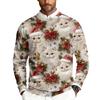 Men's Christmas Printed Crewneck Long Sleeve Ribbed Knit Pullover Sweater | Relaxed Fit Casual Business Knitwear For Holiday Parties & Daily Wear