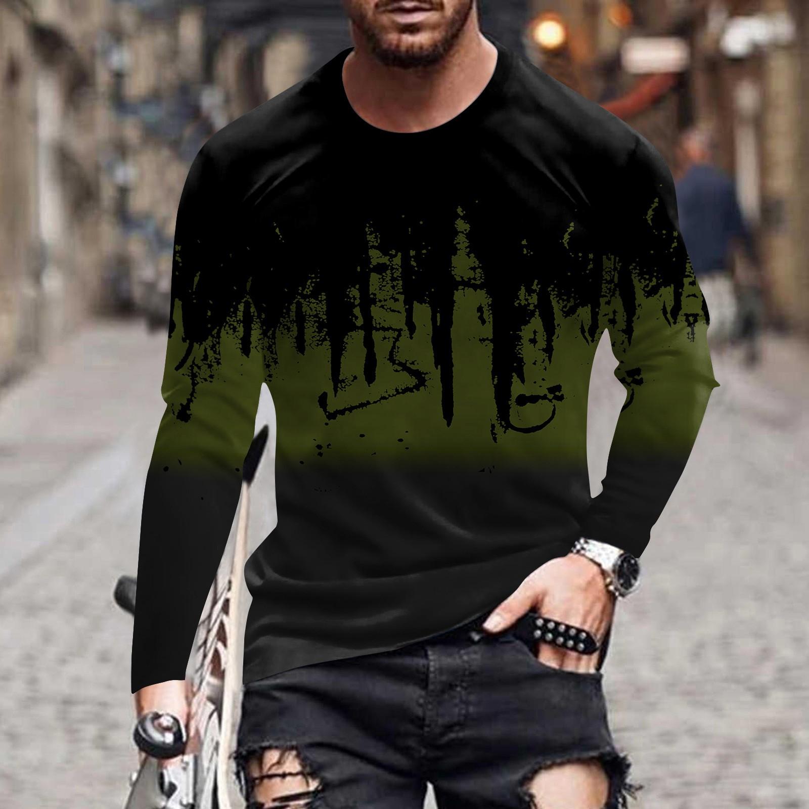 

Мужская весенняя футболка с длинным рукавом с чернильным принтом Мужская свободная повседневная модная футболка с длинным рукавом M чёрный