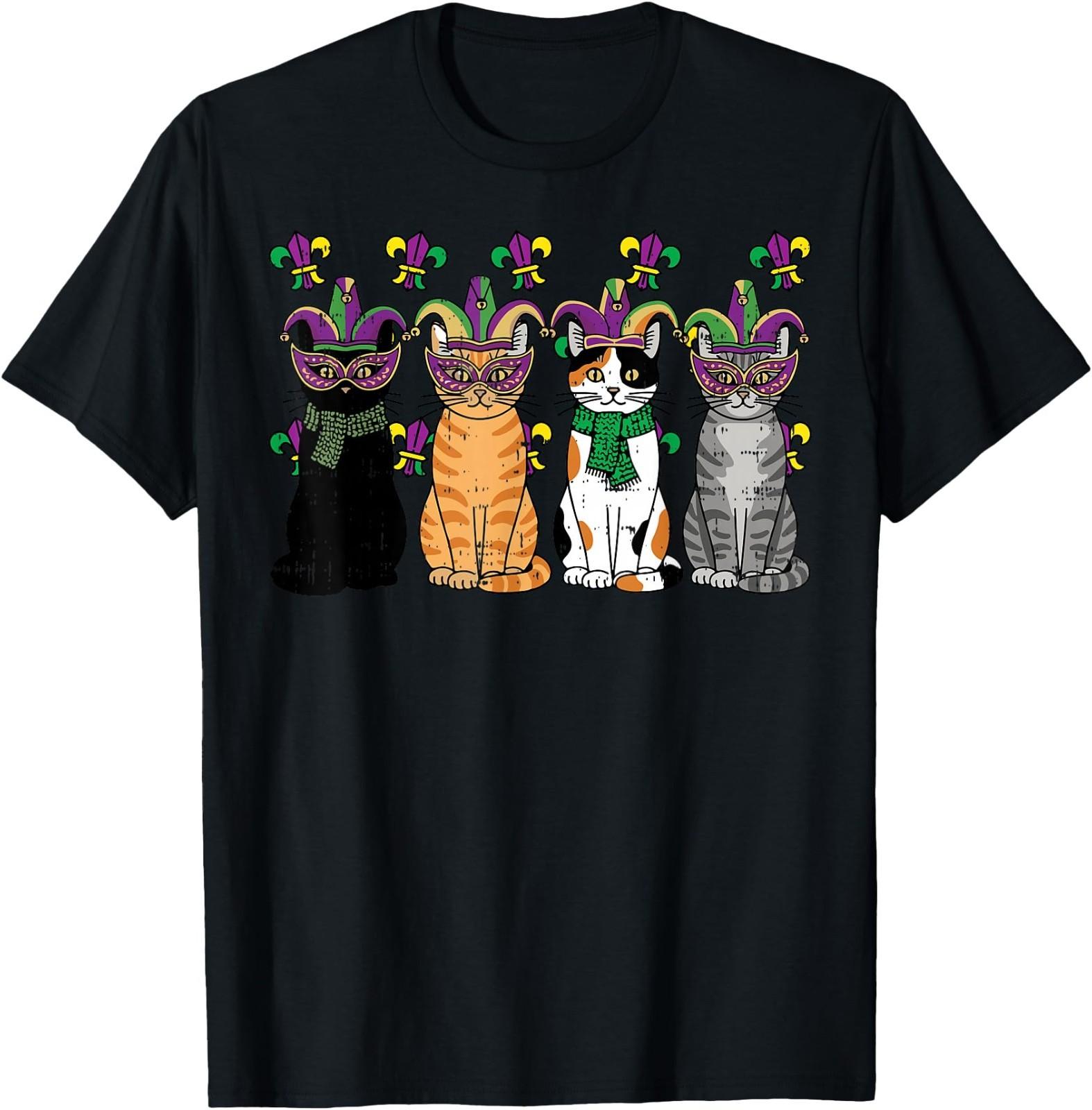 Mardi Gras Cats Fat Tuesday Carnival Kitten Women Men T-Shirt S разноцветный