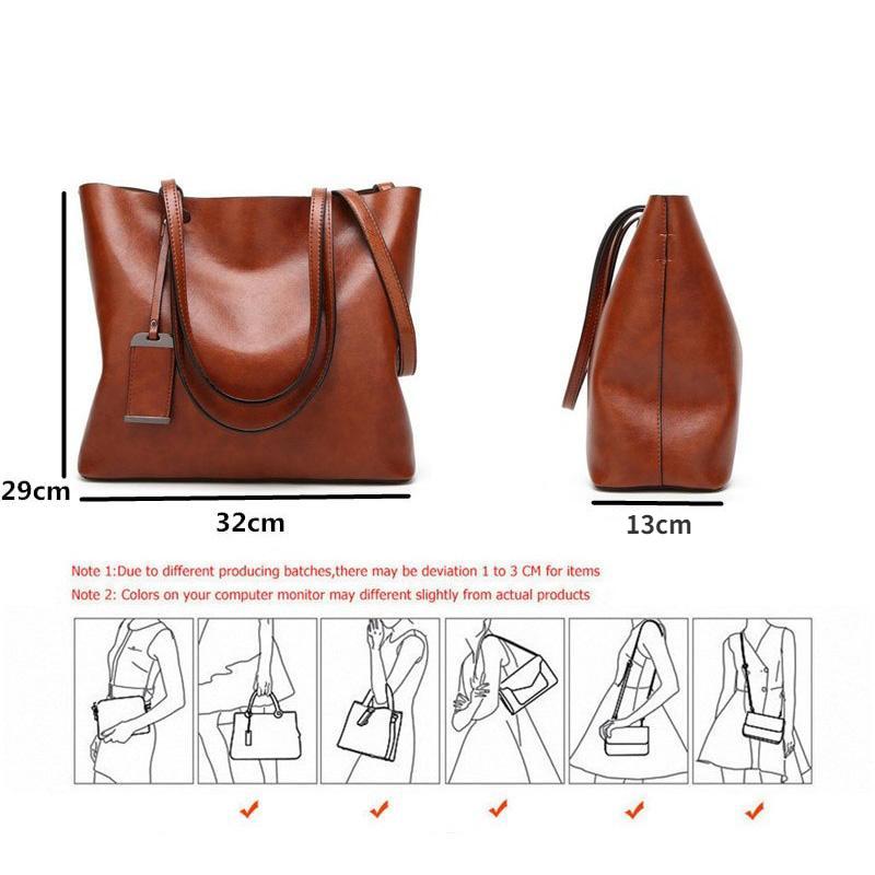 Leather Bucket Bag Simple Style Double Strap Handbag Shoulder Bags for Women Shopping Tote Ladies Tote Bag