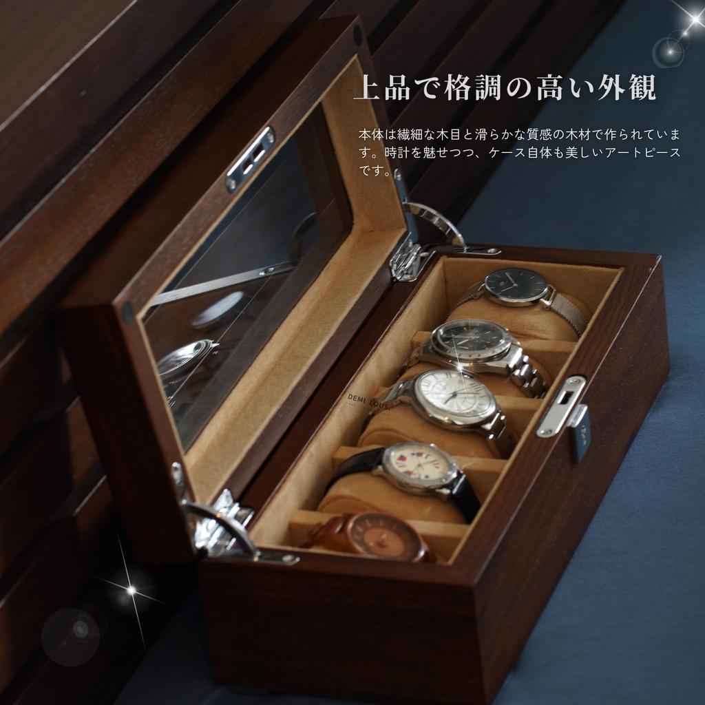 Solid Wood Watch Case for 5 Wooden Display Case with Transparent Collection Box for Men and Design with and Watches, Window, Cover, Women, Heavy-Duty
