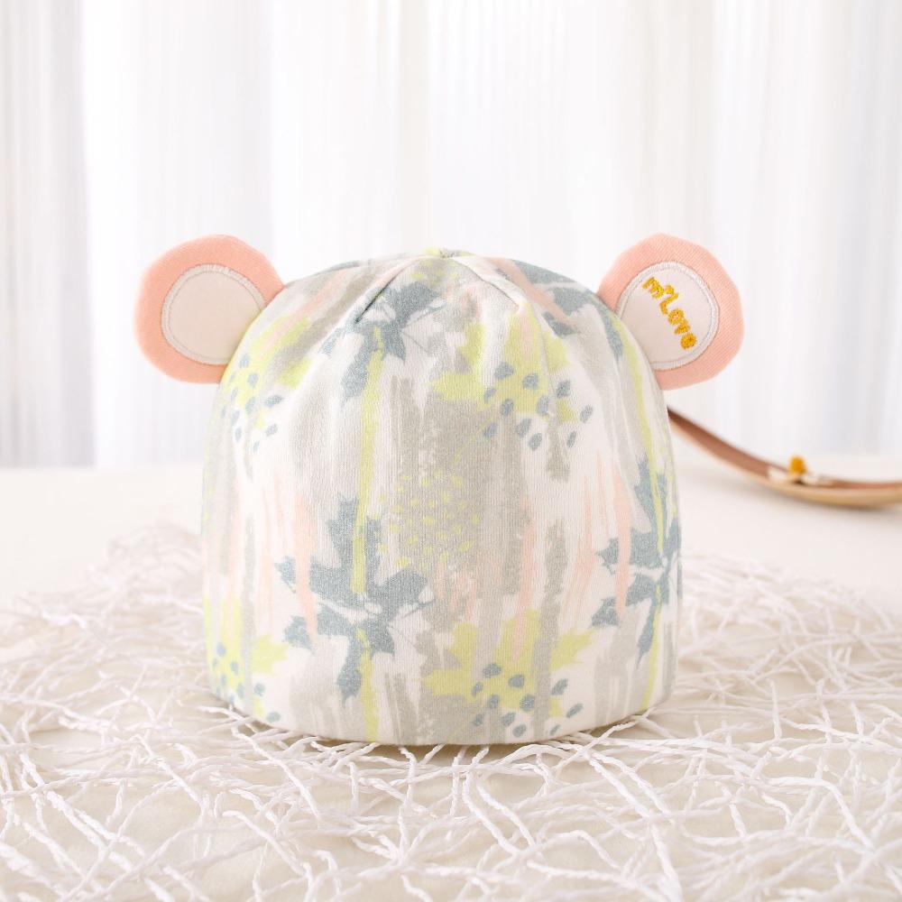 Cartoon Bear Baby Fetal Cap Print Infants Beanie Cap Windproof Newborn Hats  Hospital