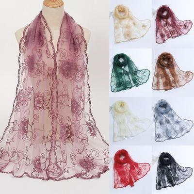 Flower Pattern Retro Scarf Elegant Embroidered Flower Scarf New Lace Scarf  Casual Wear