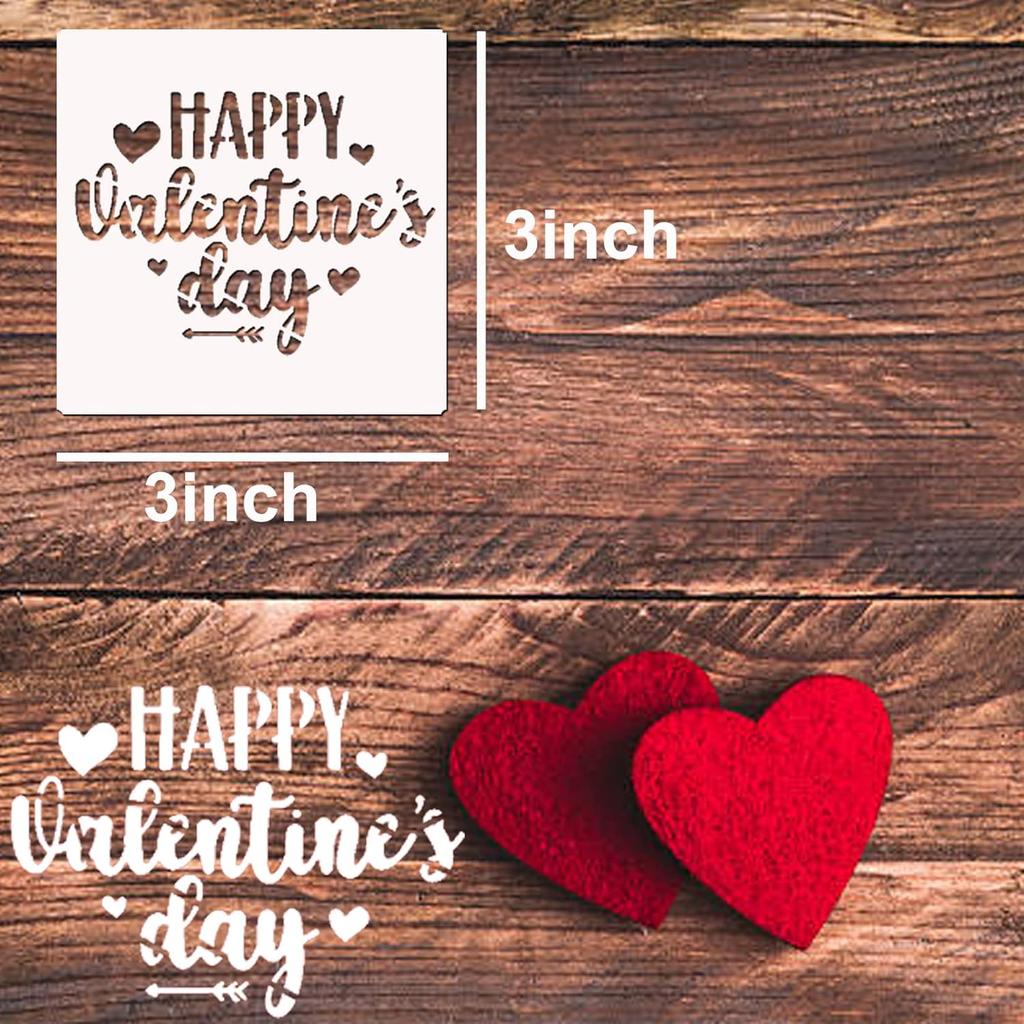 Valentine Stencils for Painting On Wood, 3x3 Inch Reusable Love Heart Holiday Templates Happy Valentine Day Stencils for DIY Ornaments Crafts