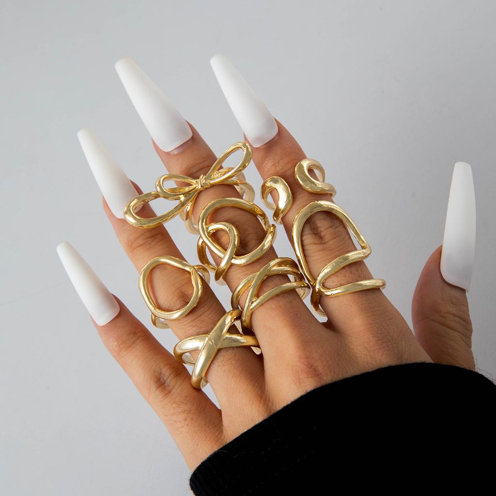 Fashionable irregular geometric openwork ring set design sense peach heart butterfly opening ring for women