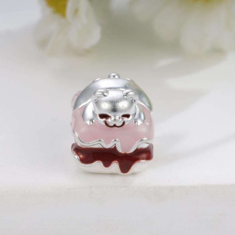 Sterling Silver 999 Bear Painted Ornament Bracelet with Hand-woven Rope and Beaded Loose Beads серебряный