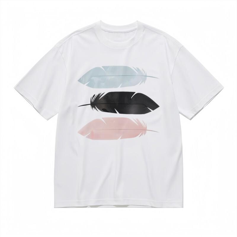 Men's Breathable Classic T-Shirt Pastel Blue Black Pink Feather Tee White Tops