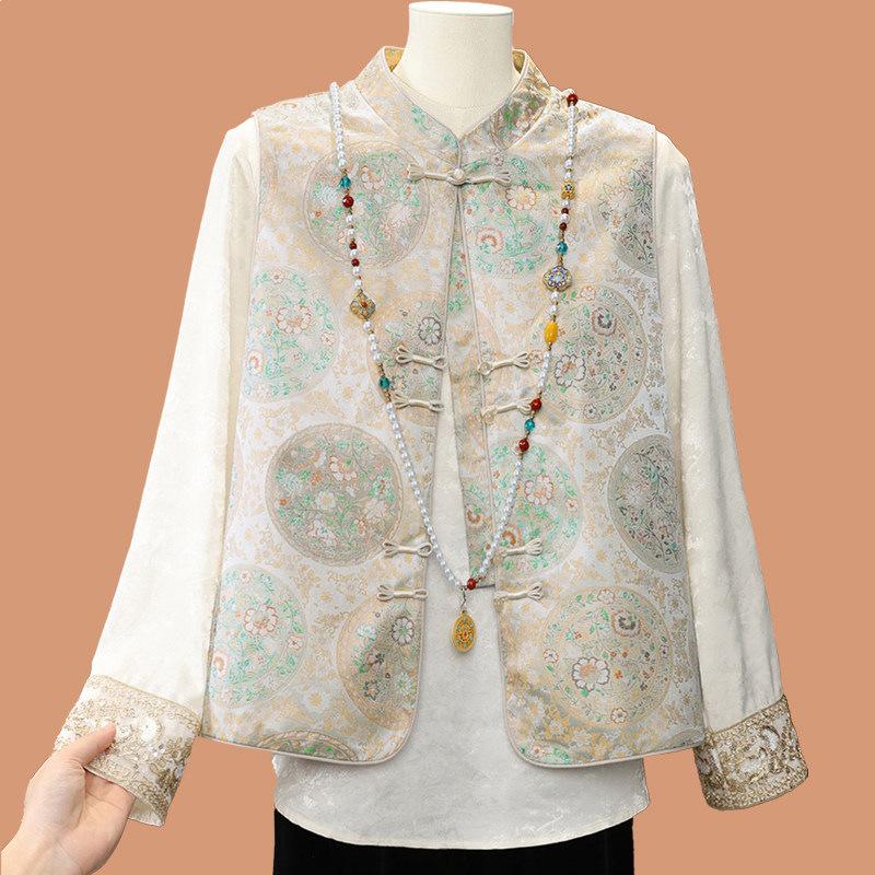 

Spring Vest Top for Middle-Aged & Elderly Women – New Chinese Jacquard Style, Perfect for Mother s Day 4XL (Refer to 135-150 Jin)